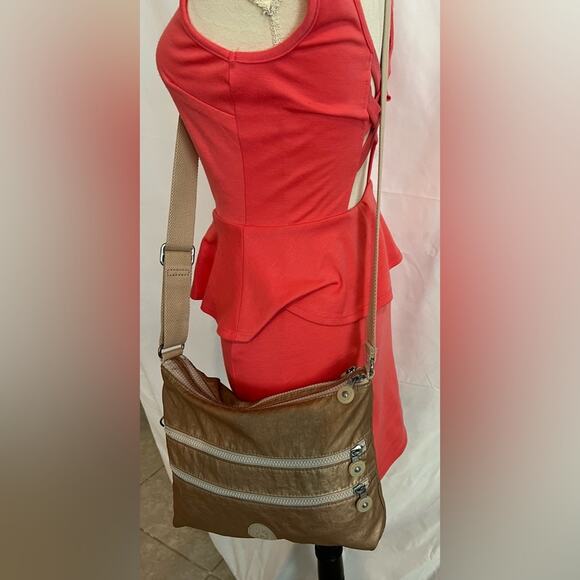 Kipling Adjustable Crossbody Purse Gold Casual Everyday Shoulder Bag Double Zip - Picture 6 of 12